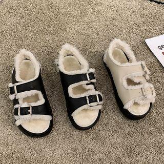 Furry Buckled Sandals