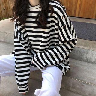 Long-sleeve Striped Ripped T-shirt