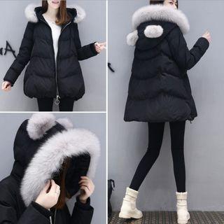 Animal Ear Furry-trim Hooded Padded Jacket