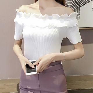 Ruffled Off-shoulder Knit Top