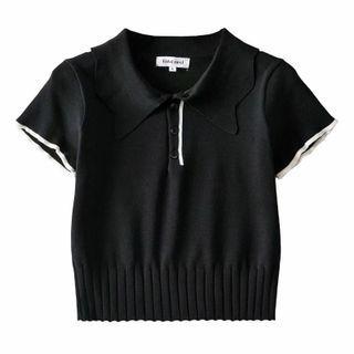 Knit Short-sleeve Cropped Polo Top
