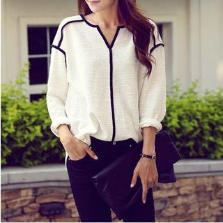 Piped Blouse White - One Size