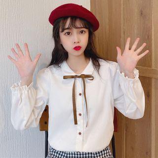 Long-sleeve Tie-neck Corduroy Shirt