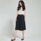 Pleats Knit Flare Skirt With Belt