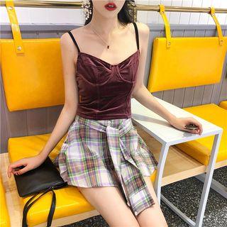 Velvet Camisole Top / Plaid Skort