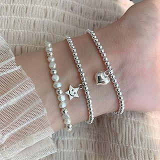 Heart / Star / Faux Pearl Sterling Silver Bracelet
