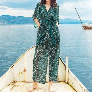 Elbow-sleeve Floral Jumpsuit