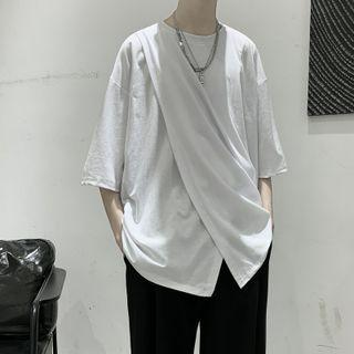 Elbow-sleeve Front-slit T-shirt