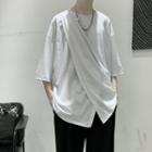 Elbow-sleeve Front-slit T-shirt