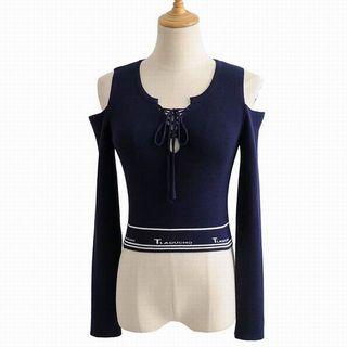 Cold Shoulder Lace-up Knit Top