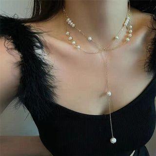 Freshwater Pearl Layered Alloy Choker Silver Faux Pearl - Gold - One Size