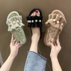 Faux Pearl Shirred Furry Slippers