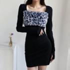 Long-sleeve Leopard Print Panel Mini Bodycon Dress