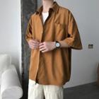 Pocket Detail Elbow-sleeve Oversize Shirt