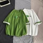 Elbow-sleeve Couple Printed Over-sized T-shirt