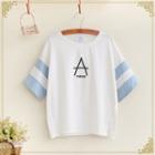 Color Panel Letter Embroidered Short Sleeve T-shirt