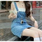 Camisole Top / Distressed Denim Mini Overall Dress