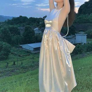 Sleeveless Beaded Open Back Midi Dress