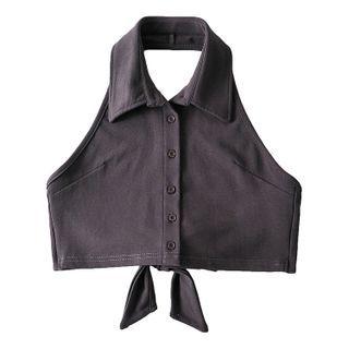 Halter-neck Collared Crop Top