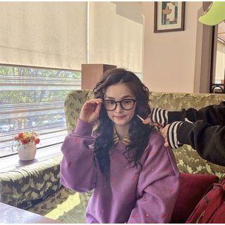 Long-sleeve Embroidered Sweatshirt Purple - One Size