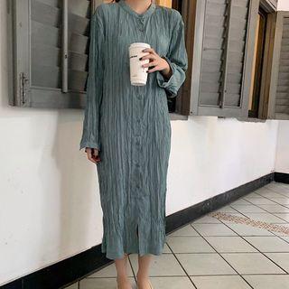 Long-sleeve Crinkled Midi Shirt Dress