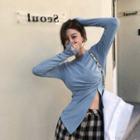 Long-sleeve Shirred Slit T-shirt