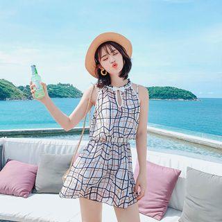 Halter-neck Plaid Swimdress