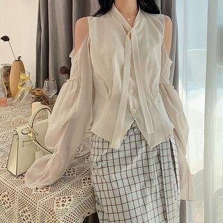 Cold Shoulder Top / Plaid Midi Skirt