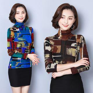 Printed High Neck Long-sleeve Top