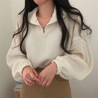 Half-zip Cropped Corduroy Sweatshirt