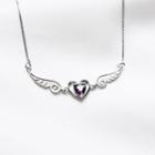 925 Sterling Silver Rhinestone Flying Heart Pendant Necklace 925 Silver - As Shown In Figure - One Size