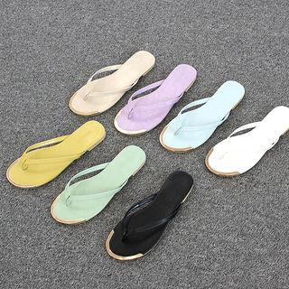 Metal-trim Faux-leather Flip-flops