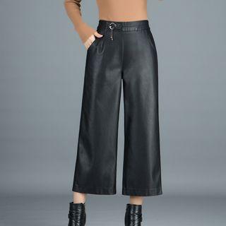 Faux-leather Cropped Wide-leg Pants