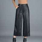 Faux-leather Cropped Wide-leg Pants
