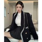 Contrast Trim Loose-fit Cardigan Black - One Size