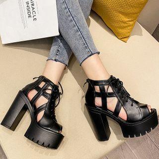 Platform Block Heel Lace Up Sandals