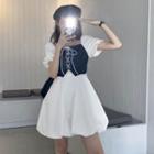 Inset Lace-up Vest Short-sleeve Dress