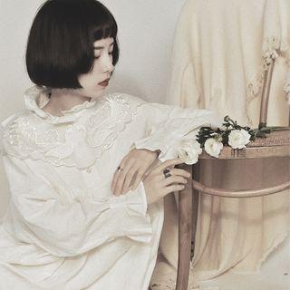 Long-sleeve Lace Collar Midi A-line Dress As Shown In Figure - One Size