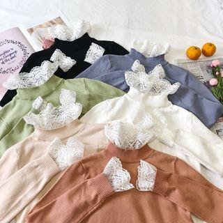 Mock Two-piece Long-sleeve Turtleneck Knit Top