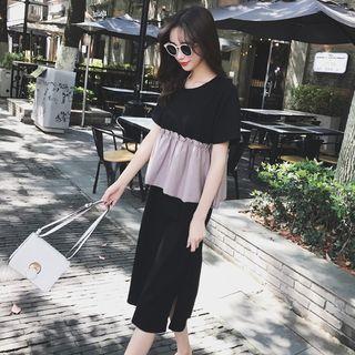 Short-sleeve Ruffle Trim Midi T-shirt Dress