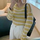 Contrast Striped Knit Long-sleeve Sweater