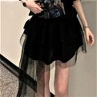 High-waist Mesh Asymmetrical Skirt