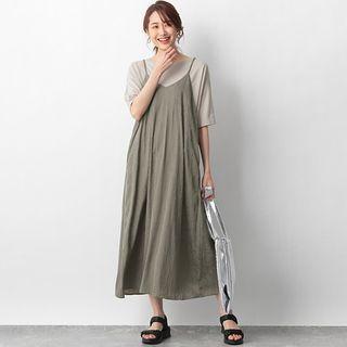 Spaghetti-strap Plain Dress Army Green - One Size
