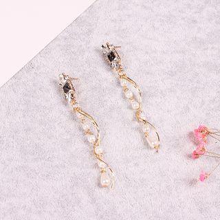 Rhinestone Faux Pearl Swirl Fringed Earring As Shown In Figure - One Size