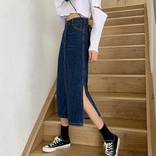 High-waist A-line Denim Semi Skirt