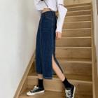 High-waist A-line Denim Semi Skirt