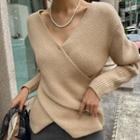 Wrap-front Ribbed-knit Top