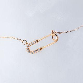 925 Sterling Silver Rhinestone Safety Pin Pendant Necklace As Shown In Figure - One Size