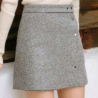 Buttoned High-waist A-line Mini Skirt
