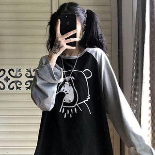 Bear Print Long-sleeve Raglan T-shirt